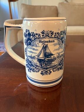Vintage Heineken Delft Blue Beer Stein GKB Holland Hand painted Windmill & Ship